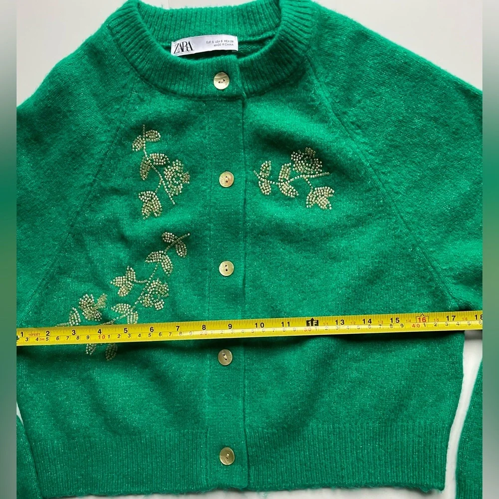Zara Green Floral Embroidered Cardigan - Picture 6 of 10